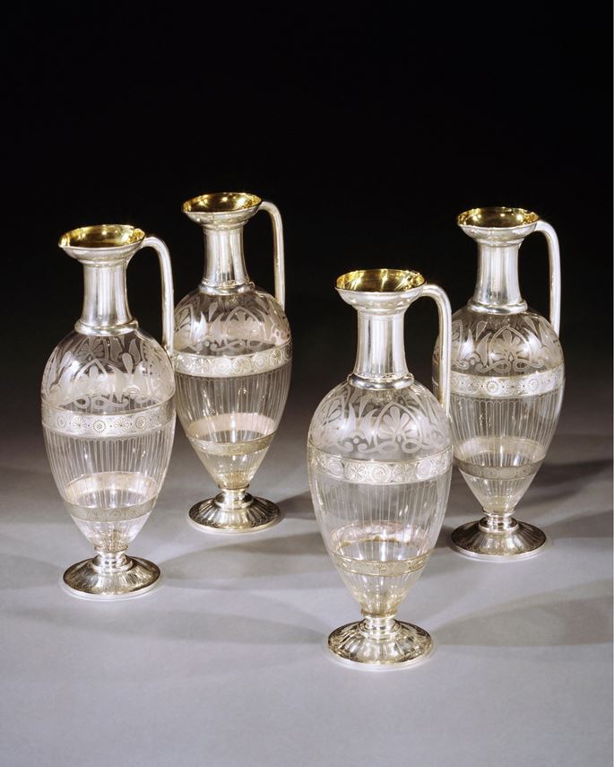 Edward John  and William Barnard - A set of four silver mounted etched glass claret jugs | MasterArt